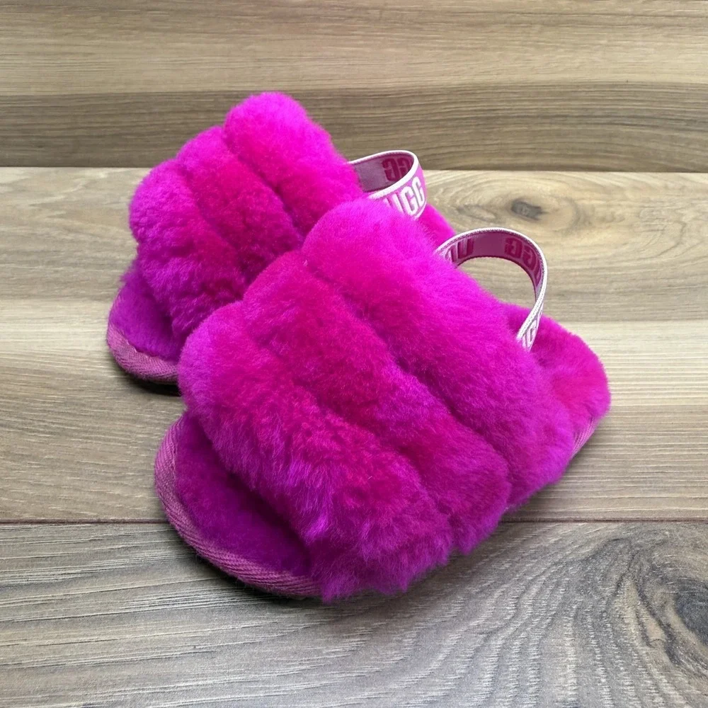 UGG Fluff Yeah Toddler Girls 4/5 Infant Toddler  Pink Slingback Fur Slippers